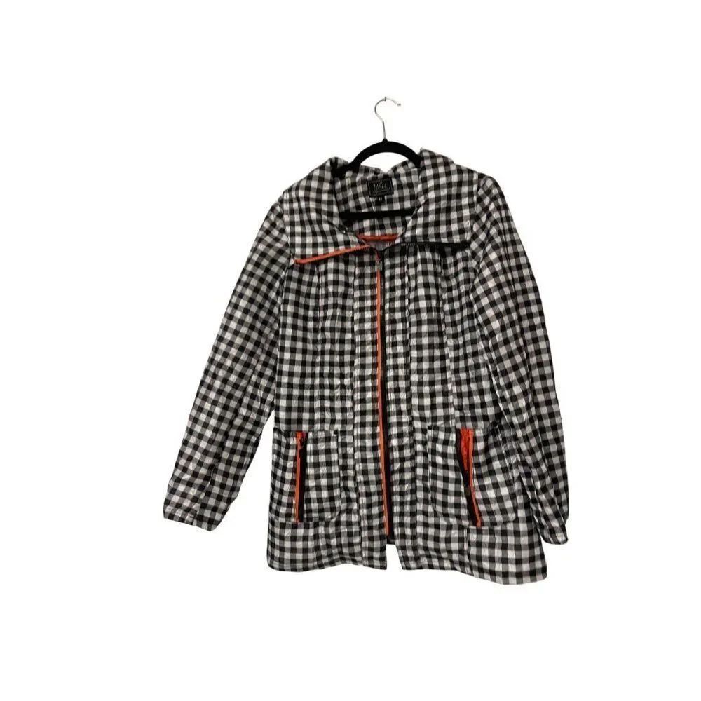 UBU Womens Travel Jacket Size M Black White checked Plaid Full Zip Pockets NWOT